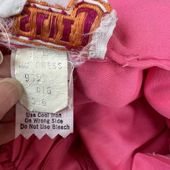 Leslie J Vintage 70s Union Made Pink Mod Style Dress Small 5-6 Spread Collar - Picture 7 of 11